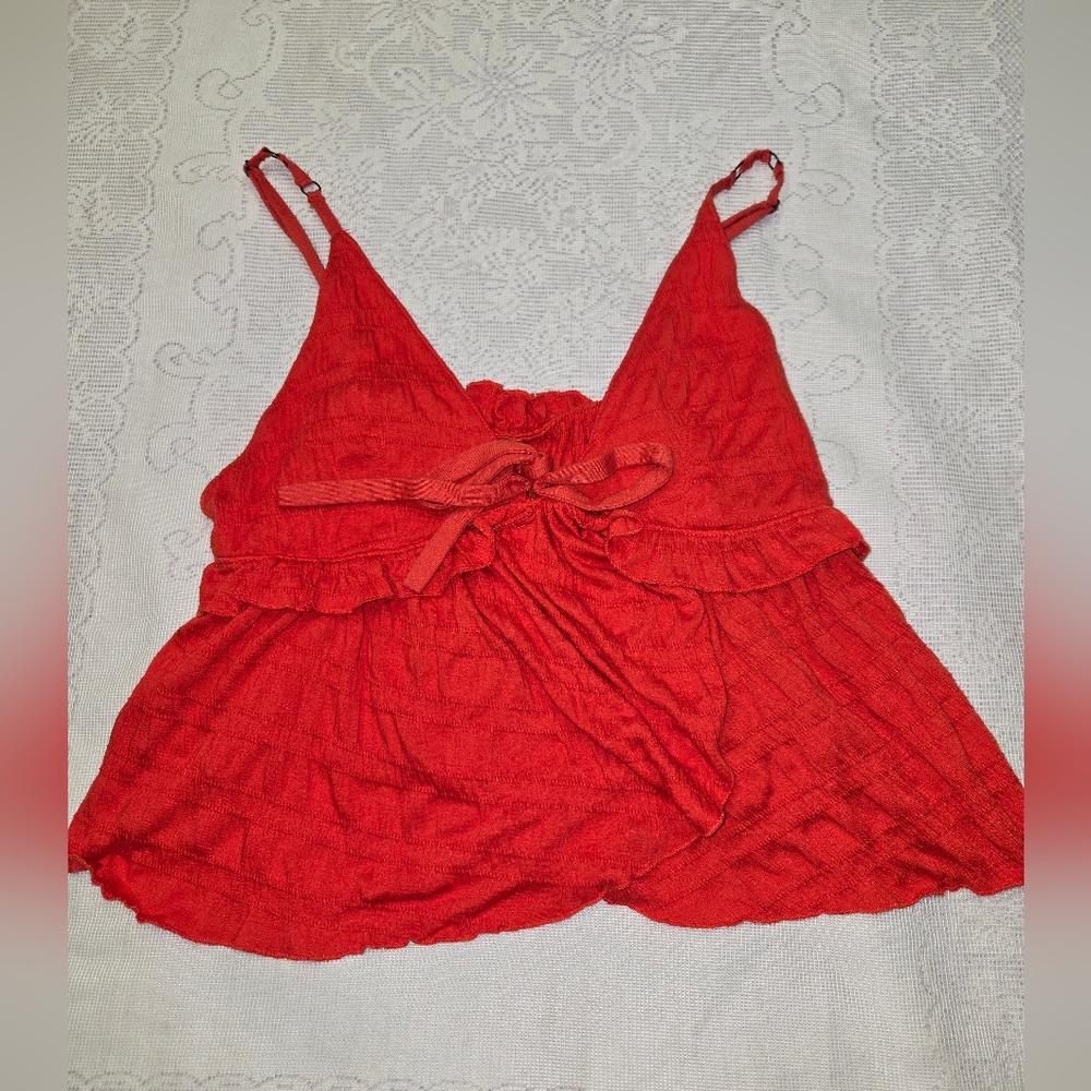 Free People Red Tie-Front Tank Top - Picture 4 of 7